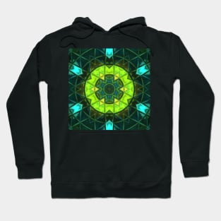 Mosaic Kaleidoscope Flower Green and Blue Hoodie